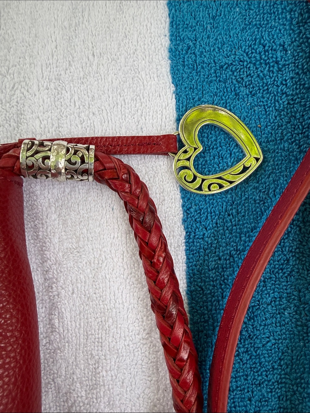 Brighton Red Leather Shoulder Bag with Braided Strap - Picture 2 of 7